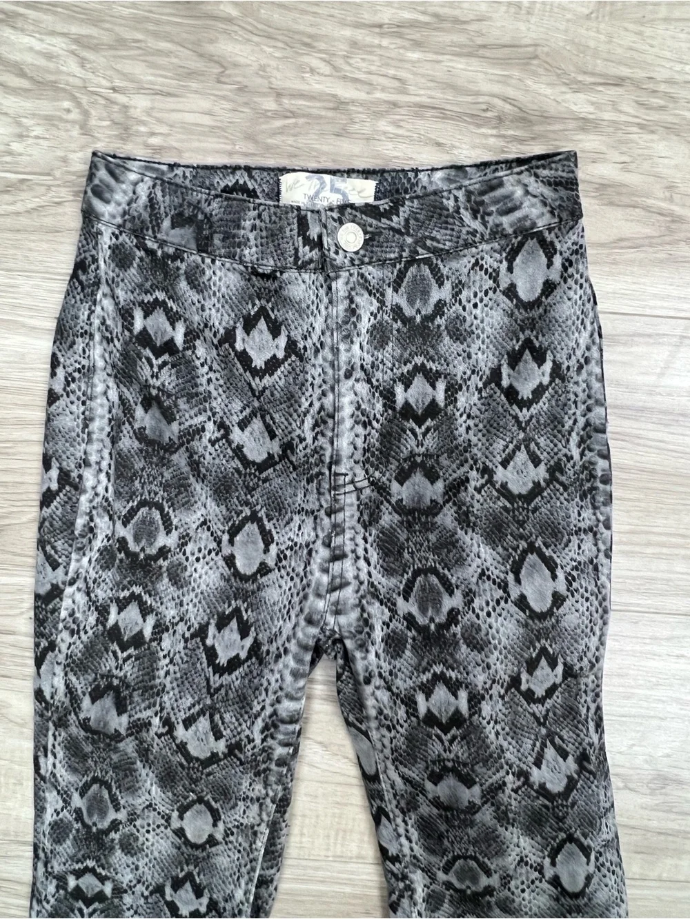 We The Free Free People Just Float On Snake Print Flare Bell Bottom Jeans